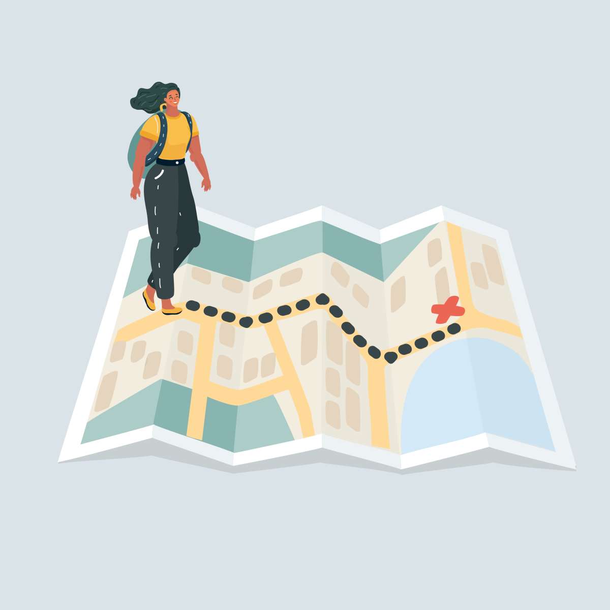 Woman walking on map